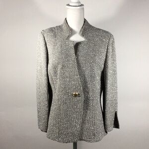 ST. JOHN Tweed Knit One-Button Blazer Jacket
